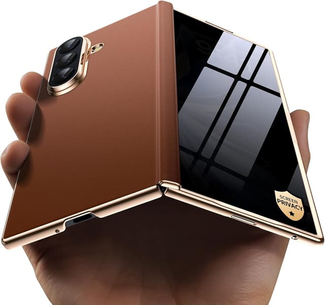 Detalle de YOOVEI Magnetic Leather Case for Samsung Galaxy Z Fold 7 with Privacy Screen Protector & Hinge Protection (Brown)