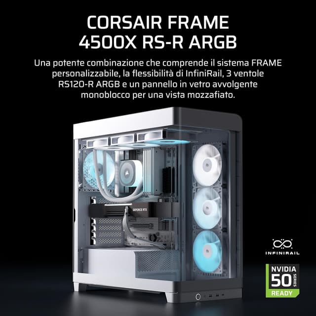 Detalle de CORSAIR Frame 4500X RS-R ARGB Case Mid-Tower con vetro panoramico InfiniRail e 3 ventole RS120R (bianco)