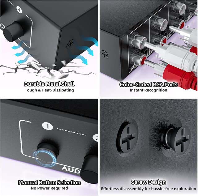 Thumbnail 6 de BolAAzuL AUX Audio Switcher 4-in-1 (4x1) für 3,5-mm/AUX & RCA – passiver Stereo-Audio-Selektor