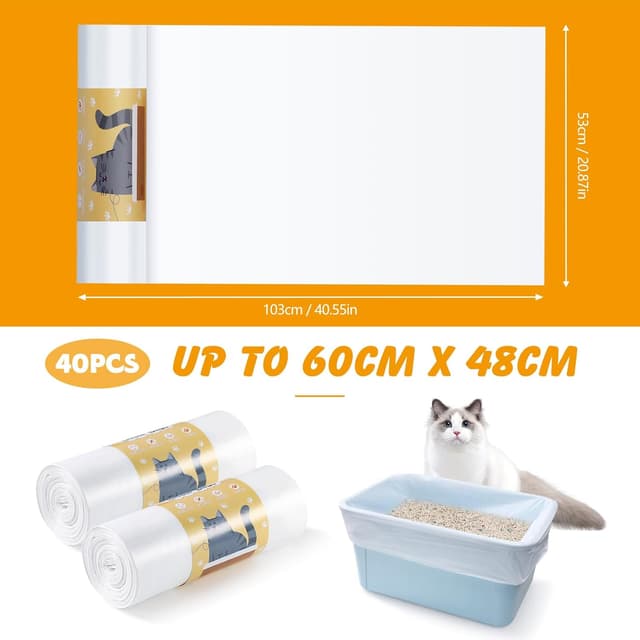 Detalle 2 de 40 XL Extra Cat Litter Tray Liners Roll (103cm x 53cm) – Heavy Duty Leak Proof Litter Bags