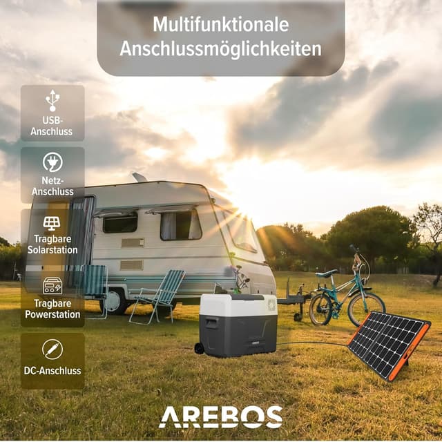 Detalle de Arebos Kompressor-Kühlbox mit Rollen, 39 Liter – App & Smart-Steuerung, bis -20 °C (12/24 V & 230 V)