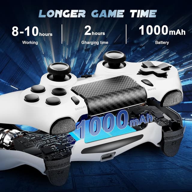 Detalle 2 de Glitfix Wireless Controller (White) – wireless gamepad for PS-4/Slim/Pro and PC with dual vibration, touch panel and 3.5mm audio jack