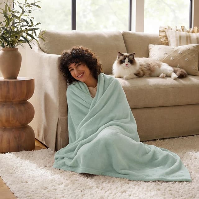 Detalle de CozyLux Plaid couverture polaire 220x240 cm vert sauge