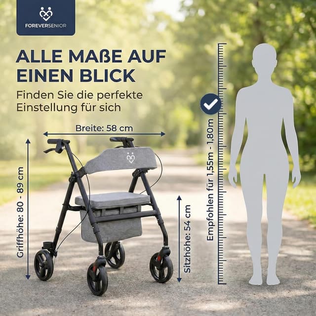 Thumbnail 6 de ForeverSenior Rollator faltbar & leicht mit Sitz (9 kg) – schmal für Wohnung & Outdoor