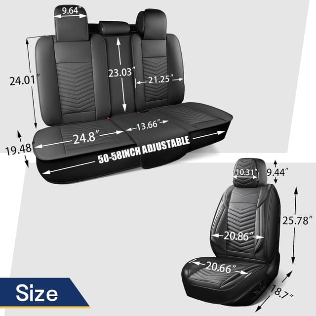 Detalle de HChengkikz Universal Car Seat Covers (5-Piece Set) — Breathable, Waterproof Faux Leather, Airbag-Compatible, Black + Blue