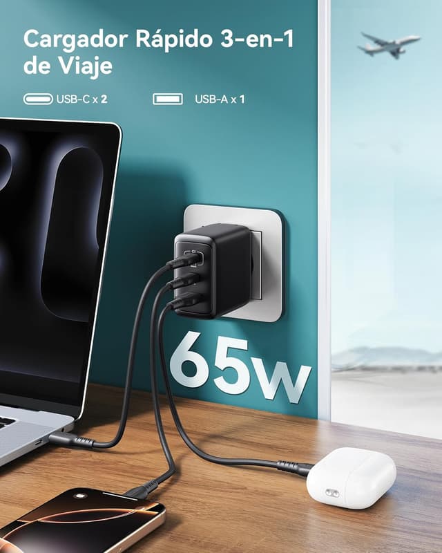 Detalle 2 de INIU 65W Cargador USB C 3 puertos
