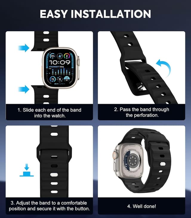 Detalle 2 de MoKo Ocean Bands Silicone Replacement Watch Strap for Apple Watch Ultra 2 & Series 9/8/7/6/5/4/3/SE (49mm to 42mm)