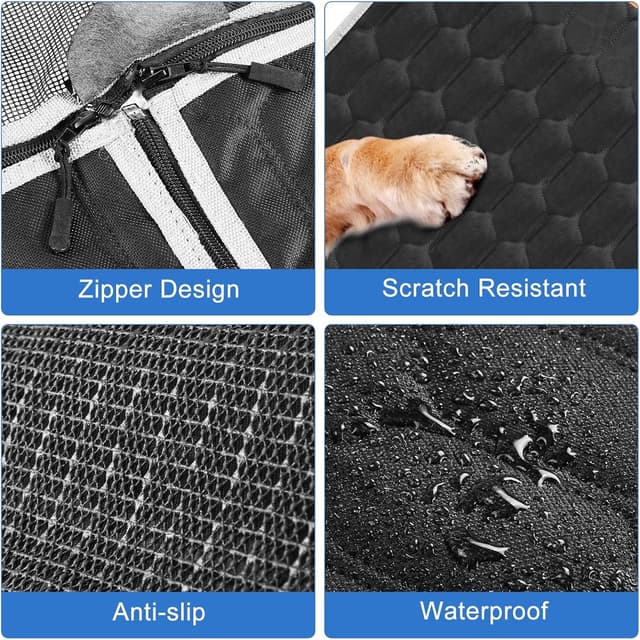 Detalle de OneAmg Hundedecke Auto für Rückbank mit Sichtfenster, Seitenschutz & Sicherheitsgurt (130 x 139 cm)