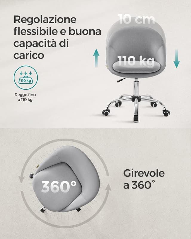Thumbnail 6 de SONGMICS Sedia da Studio OBG020G01 girevole 360° in cotone-lino, regolabile in altezza, grigio tortora