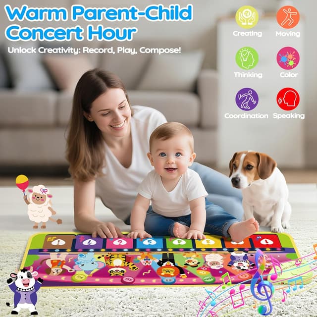 Detalle de MOMUSE 5-Language Piano Music Mat for toddlers (EN/DE/FR/IT/ES) with animal sounds and recording