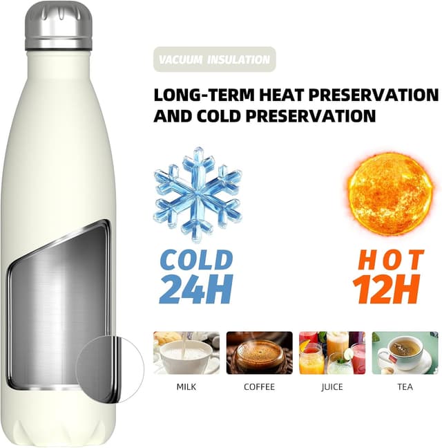 Detalle de WATERSY Stainless Steel Insulated Water Bottle (Cream White) – double-walled vacuum flask, 500ml