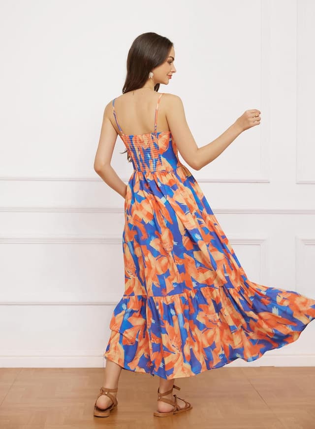 Detalle 2 de GRACE KARIN Womens Summer Floral Maxi Dress with Tie-Front and Pocket (2026 Long Flowing Boho Style)