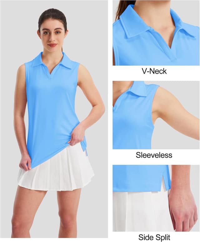 Detalle de MAGCOMSEN Women’s Sleeveless Golf Polo Tank Top (UPF 50+), V-neck breathable sports vest