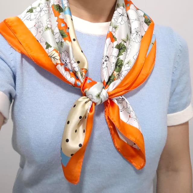 Detalle 2 de GIMIRO Damen 70x70 cm Schal aus simulierten Seidenstoff mit Blumen- oder Hahnentritt-Muster – vielseitig als Bandana, Krawatte & mehr