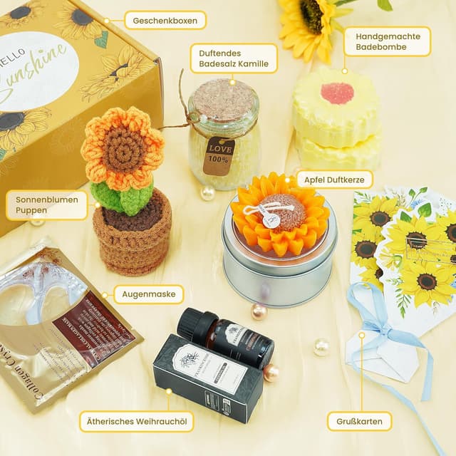 Detalle de Geschenke für Frauen Geschenk Freundin Geburtstag Set mit Sonnenblumen-Motiv (8-teilig)