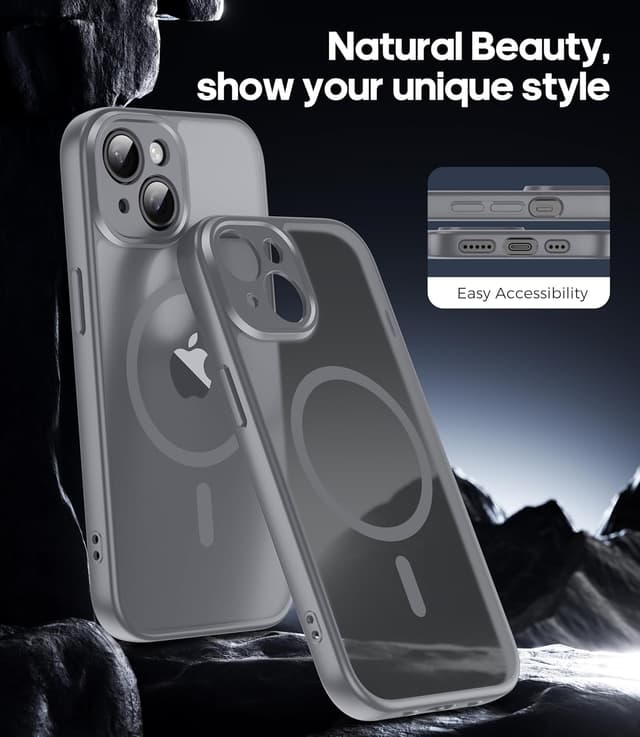 Thumbnail 6 de FLLAO iPhone 15 case with MagSafe + magnetic fit and 2 tempered glass screen protectors (grey)