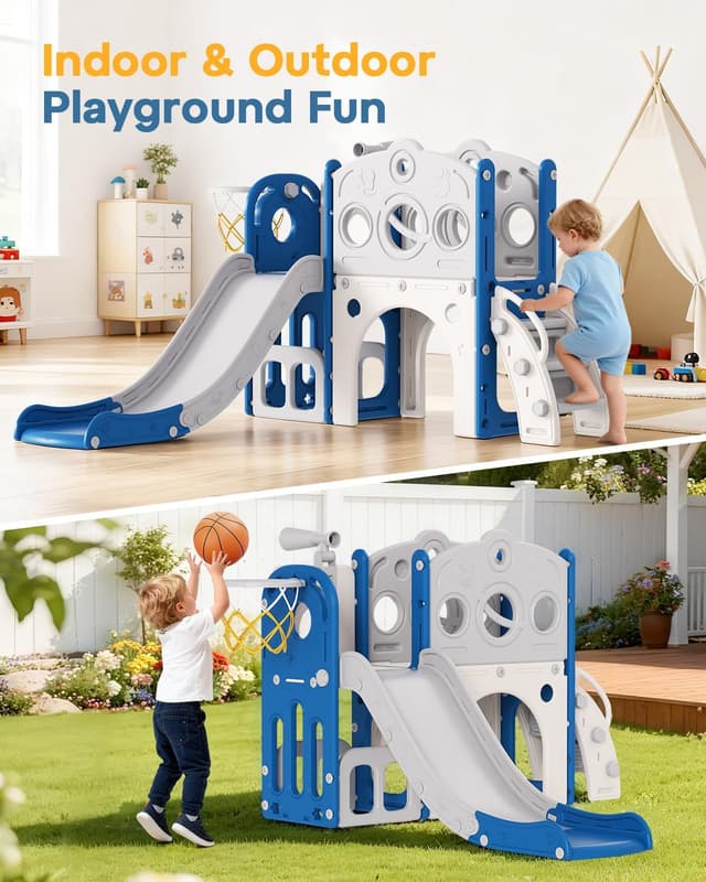 Detalle 2 de Babytronic Toddler Slide (8 in 1) with Basketball Hoop, Telescope & Climber for Ages 1–3