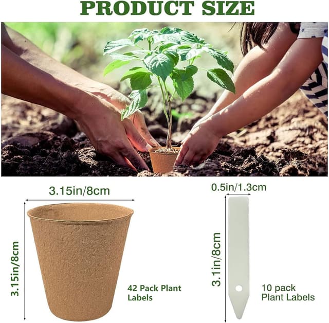 Detalle de 42 Pack Biodegradable Planting Pots (8cm) with Labels & 2 Transplant Tools