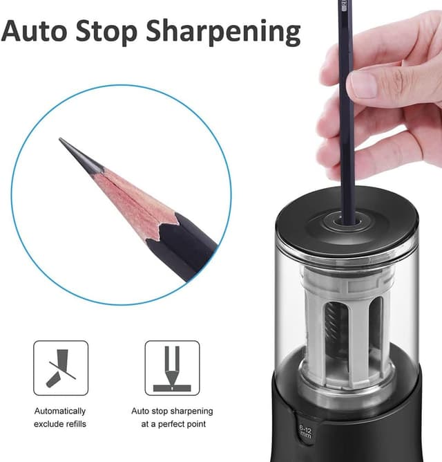 Detalle 2 de Electric Pencil Sharpener 6–12mm, Auto Stop ✏