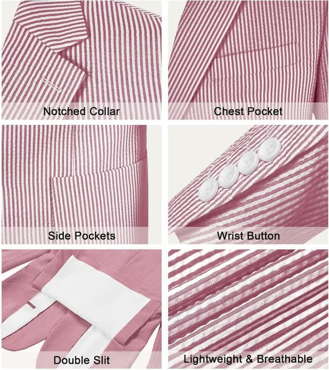 Detalle de Mrbuerly Men’s Blue Seersucker Summer Suit Set (Slim Fit) for Weddings