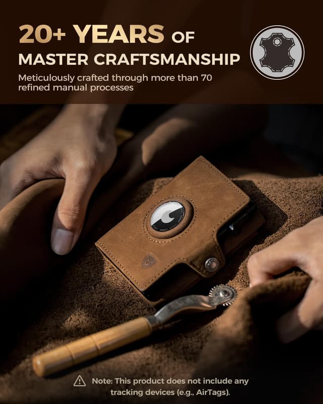 Detalle de LORZOR Airtag Wallet with XXL Coin Pocket – Slim Genuine Leather Card Holder with RFID Blocking