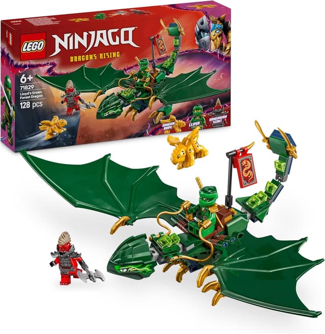 Detalle de LEGO NINJAGO 71829 Lloyds grüner Walddrache – baubarer Spielzeugdrache mit 2 Minifiguren