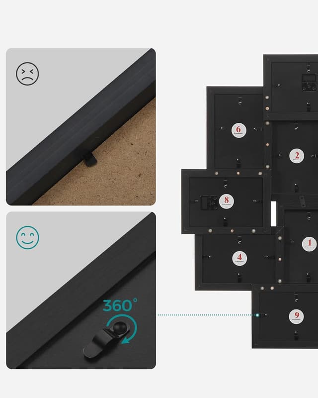 Detalle de SONGMICS Black Collage Photo Frame (family frame for 10 photos, 4x6 inch) – MDF board, assembly required