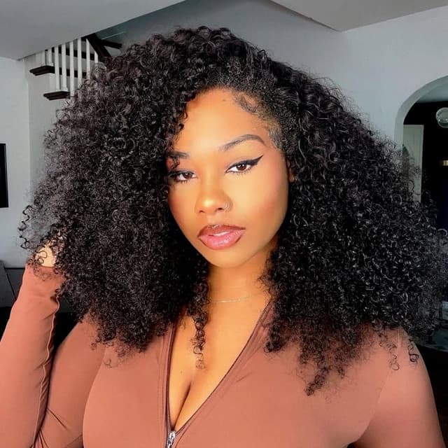 Detalle de yeelice hair Kinky Curly Half Wig Human Hair (200 Density, 3-in-1) Seamless Flip Over Glueless Wear and Go