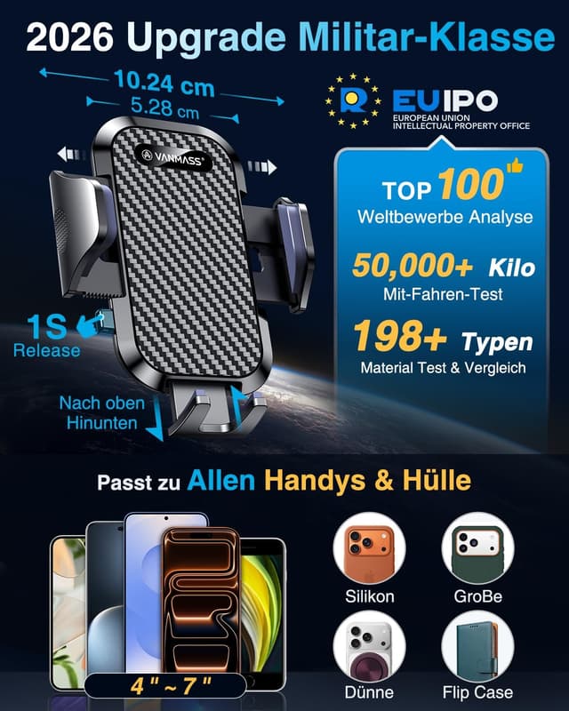 Thumbnail 4 de VANMASS 2026 Handyhalterung Auto 4‑in‑1 360° Drehbar