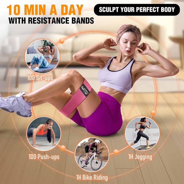 Detalle de Fabric Resistance Bands Set for Women and Men (Light/Medium/Heavy) for Glutes, Thighs, Yoga, Pilates & Rehab