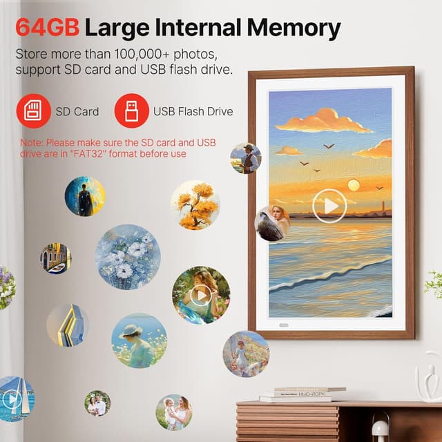 Detalle 2 de FANGOR 21.5" Large Digital Picture Frame with WiFi, 64GB Storage, Remote, Auto-Rotate