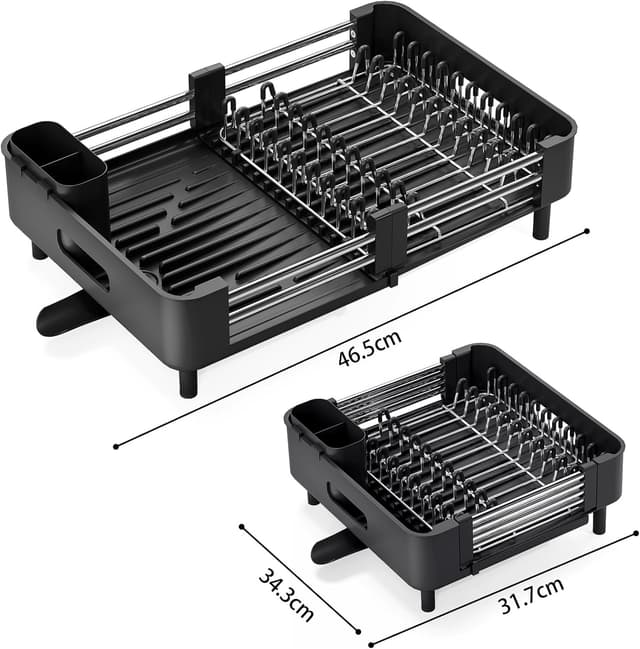 Detalle 2 de KINGRACK extendable dish drainer rack with removable cutlery holder (stainless steel, black)