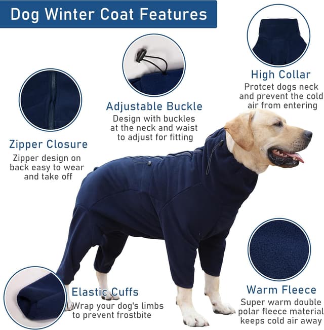 Detalle 2 de Leberna Cosy Fleece Full-Body Dog Coat (Adjustable Jumpsuit) – Navy Blue, 2XL