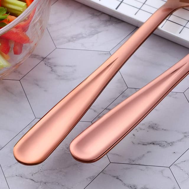 Detalle de BISDARUN salad spoon and fork set (stainless steel), rose gold serving spoons for large servings