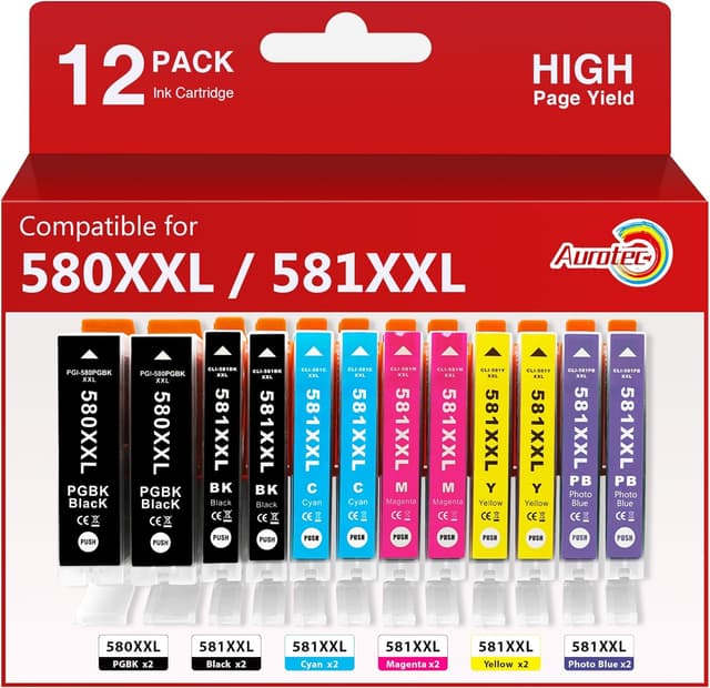 Detalle 2 de Aurotec PGI-580 / CLI-581 XXL Multipack (15 Patronen) kompatibel für Canon Pixma TR / TS