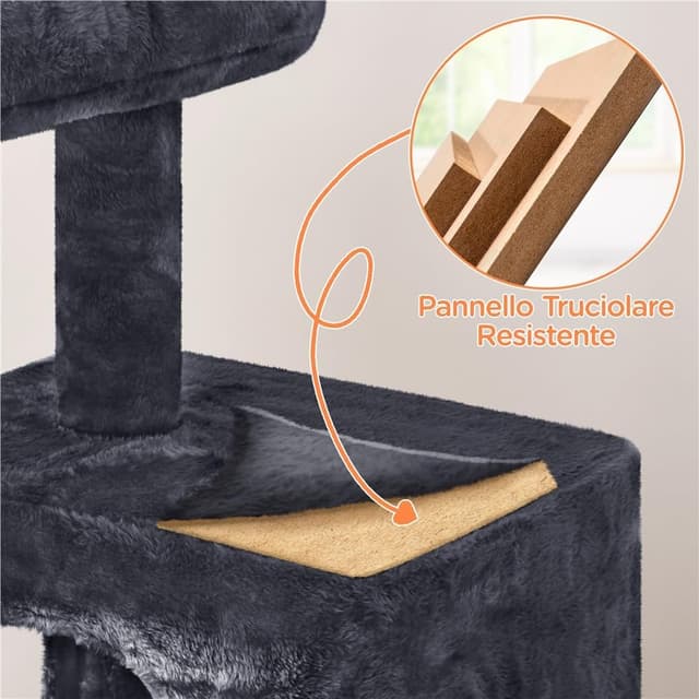 Thumbnail 6 de Yaheetech Tiragraffi Albero per Gatti con Trespolo Grande su 3 Livelli, Grigio Scuro (49 x 45,5 x 91 cm)