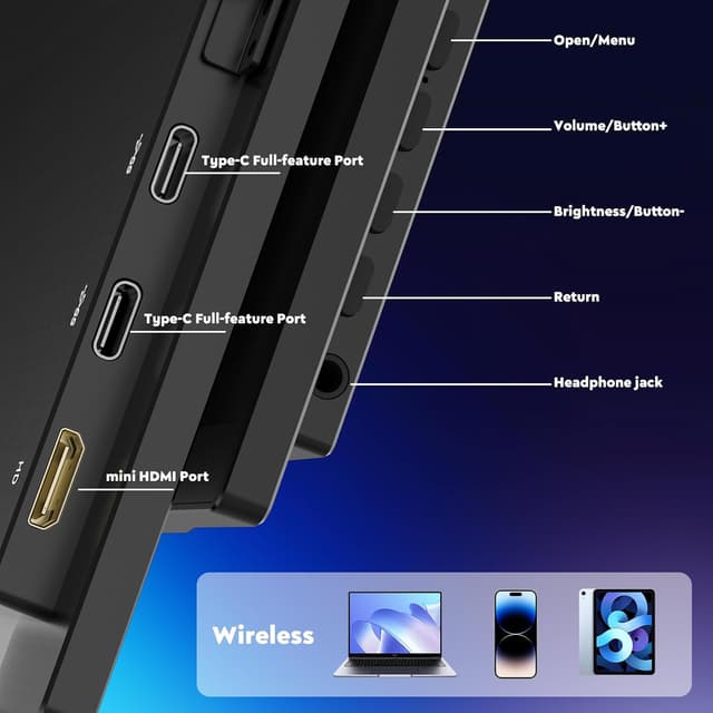 Thumbnail 6 de ZSCMALLS 15.6" 1080P IPS Wireless Portable Monitor (8000mAh) with AirPlay/Miracast