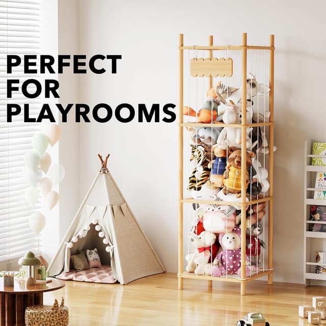 Detalle de SpaceAid Stuffed Animal Storage Organizer (Wood Animals Zoo Toy Plushies), Large Capacity Cage for Playroom Organization