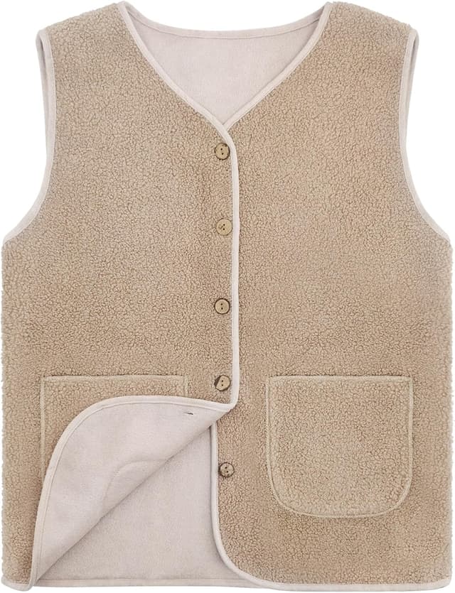 Thumbnail 6 de beifon Teddy Fleece Weste Damen – ärmellose Plüschweste mit V-Ausschnitt und Knöpfen für Herbst/Winter