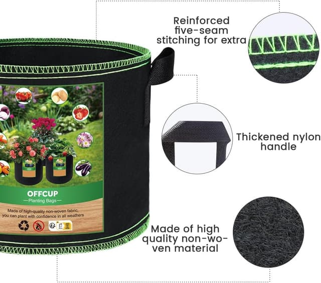 Detalle de OFFCUP Sacchi per Piante in tessuto non tessuto traspirante (6 pezzi) da 11L/3 galloni