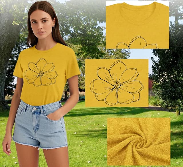 Detalle de Qskall Women’s Magnolia Floral Print T-Shirt (Plant Lover Tee)