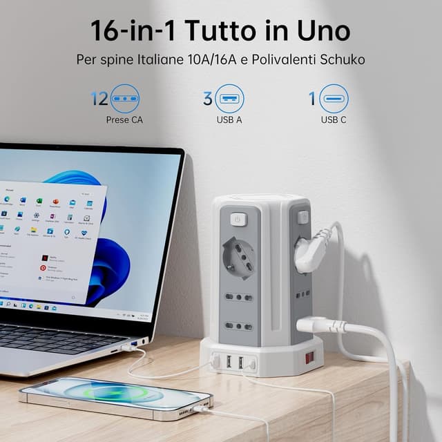 Thumbnail 1 de Ciabatta multipresa 2 m con 12 prese 🔌