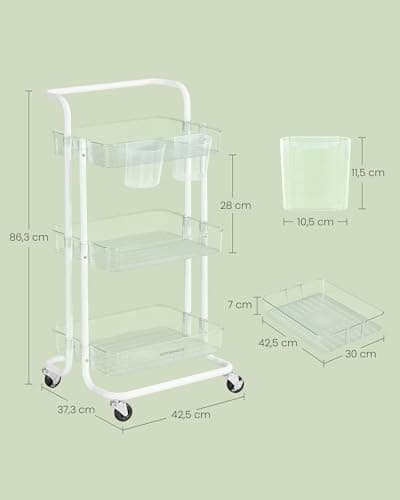 Thumbnail 7 de SONGMICS Carro Rodante de 3 Niveles 🧺 para Hogar