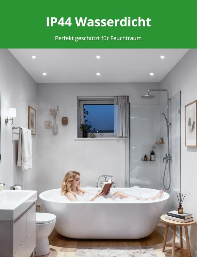 Detalle de HOMEOW Einbaustrahler LED 230V Flach 68 mm (5 W, 400 lm, IP44) Kaltweiß 6000 K – 10er-Set für Bad & Küche