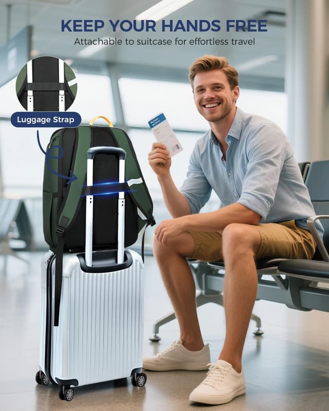 Thumbnail 6 de Ponhog Men’s Backpack 30L with USB Port, 17.3-inch Anti-theft Laptop Compartment (Light Green)