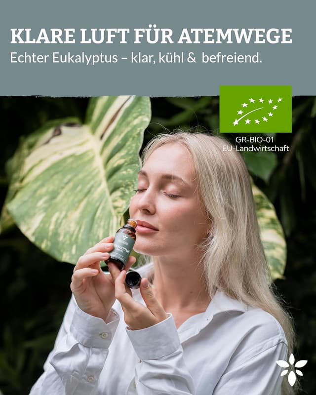 Detalle de Heldengrün BIO Eukalyptusöl (100% naturrein) – echtes Bio-Eukalyptusöl für Aromatherapie & Kosmetik
