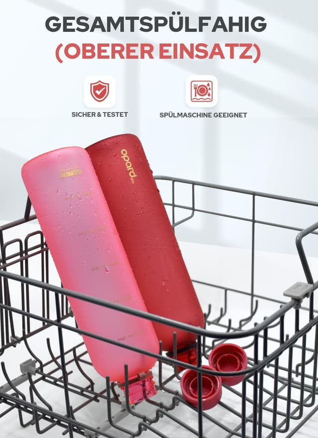 Detalle 2 de Opard Slim Trinkflasche 1 l – kohlesäuregeeignet, auslaufsicher mit Schraubverschluss, spülmaschinenfest