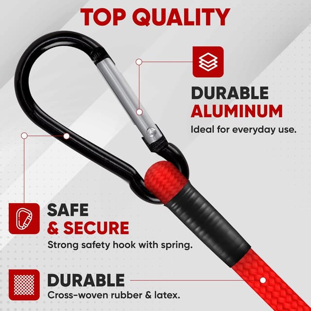 Detalle 2 de FORTEM Carabiner Bungee Cord Assortment (32-pack) with Coated Metal Hooks