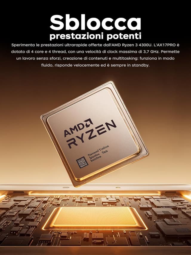 Detalle de ACEMAGIC 2026 AX17 portatile 17,3" FHD con 16 GB RAM e SSD 512 GB, processore 4300U