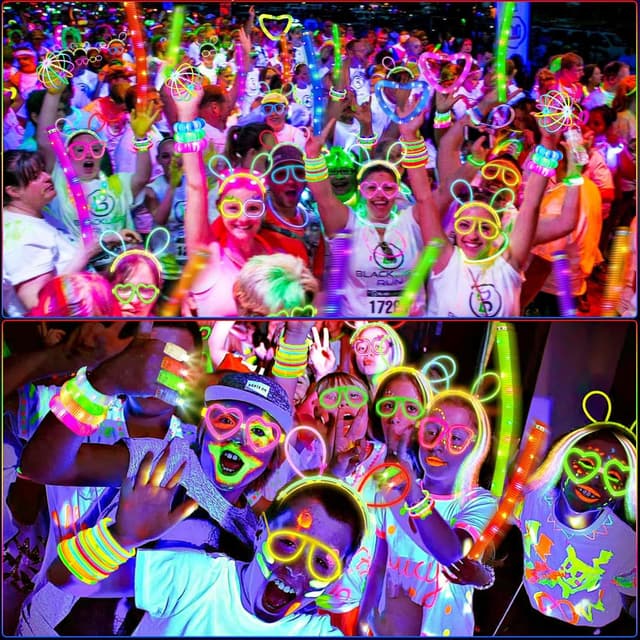 Detalle 2 de SHQDD Glow-in-the-Dark Party Favors Bundle (LED & Glow Sticks), 27 Carnival Accessories + 100 Glow Sticks